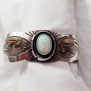 Sterling Silver Native American Opal Cuff Bracelet
